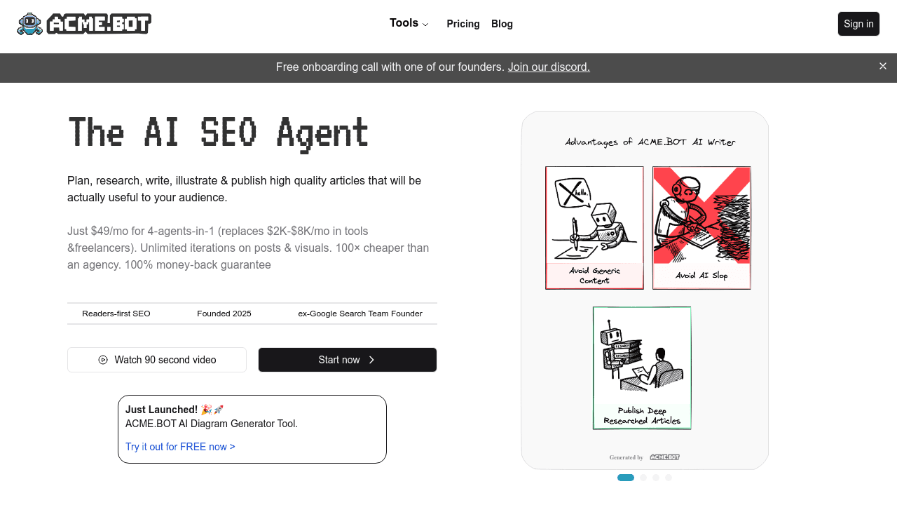ACME.BOT interface screenshot showing main features and user interface