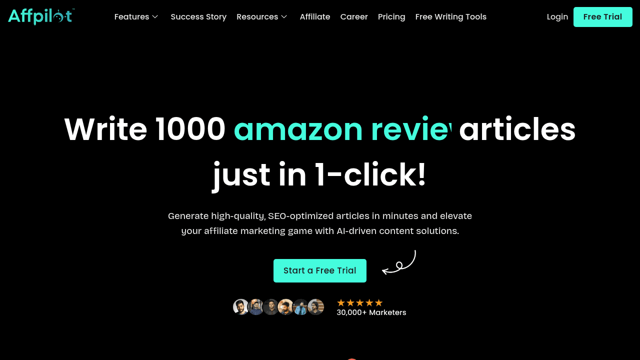 Affpilot AI interface screenshot showing main features and user interface
