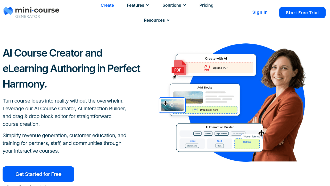 AI Course Creator interface screenshot showing main features and user interface