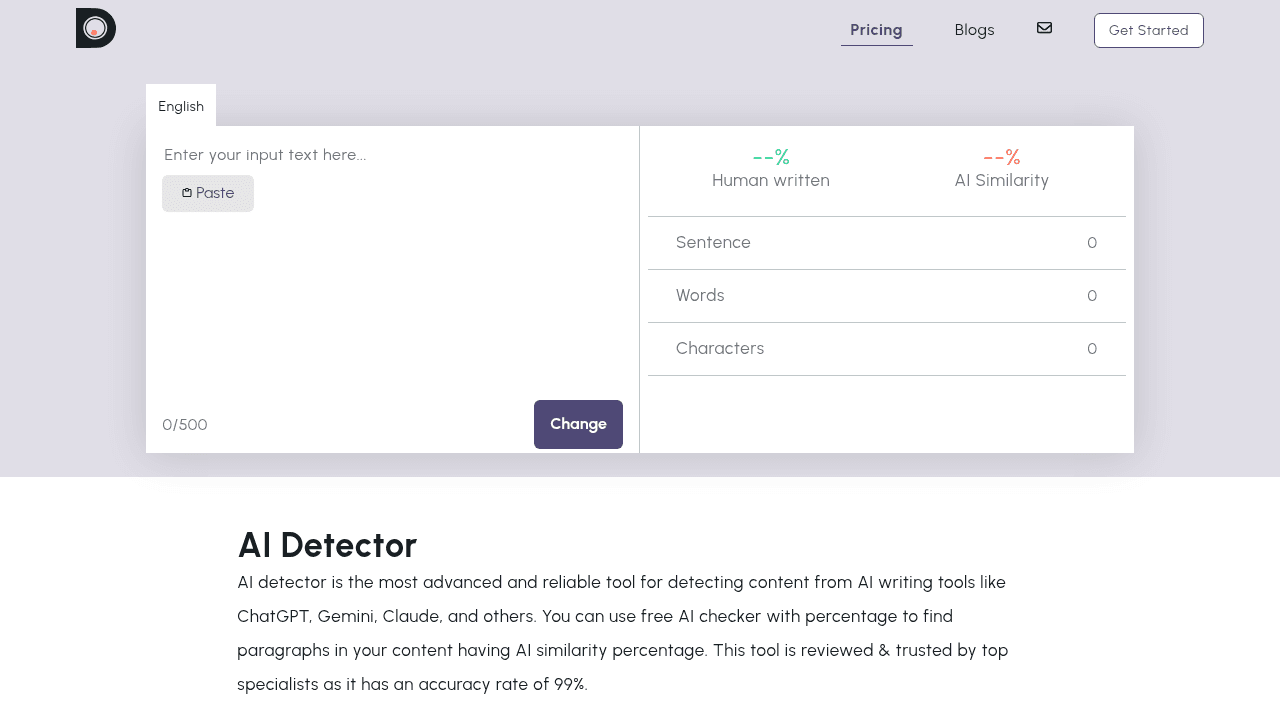 AI Detector interface screenshot showing main features and user interface
