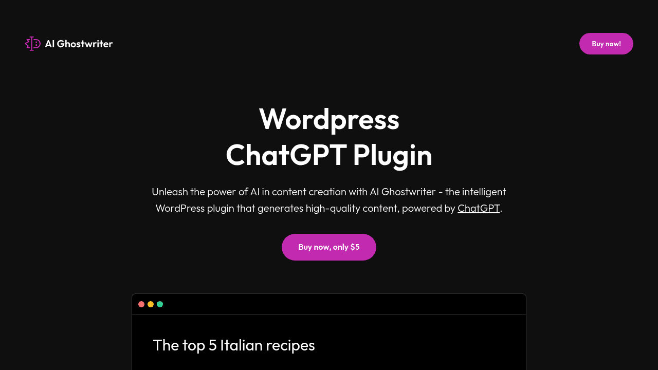 AI Ghostwriter interface screenshot showing main features and user interface