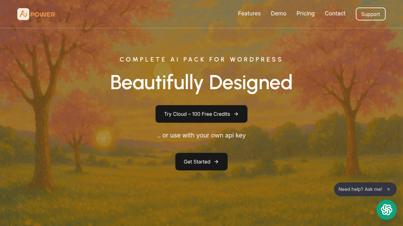 AI Power interface screenshot showing main features and user interface