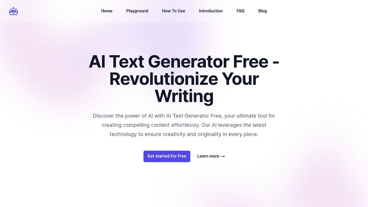 AI Text Generator interface screenshot showing main features and user interface