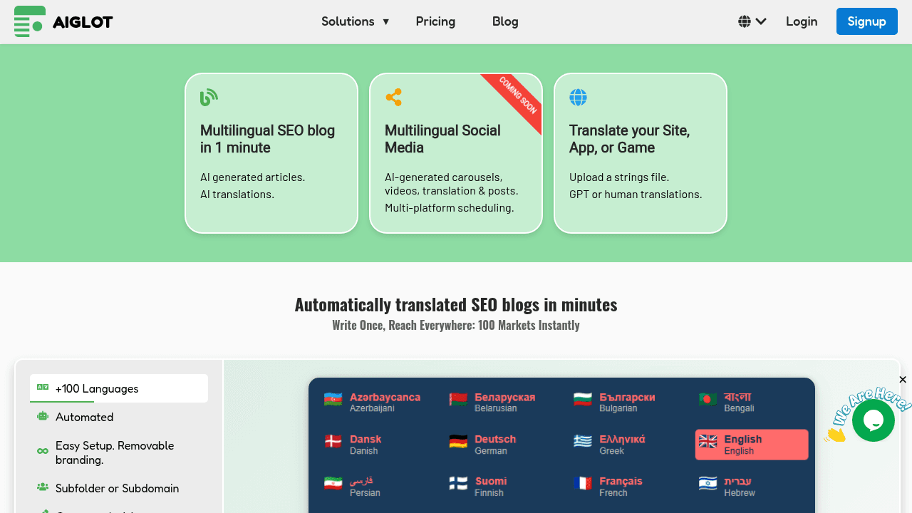 Aiglot interface screenshot showing main features and user interface