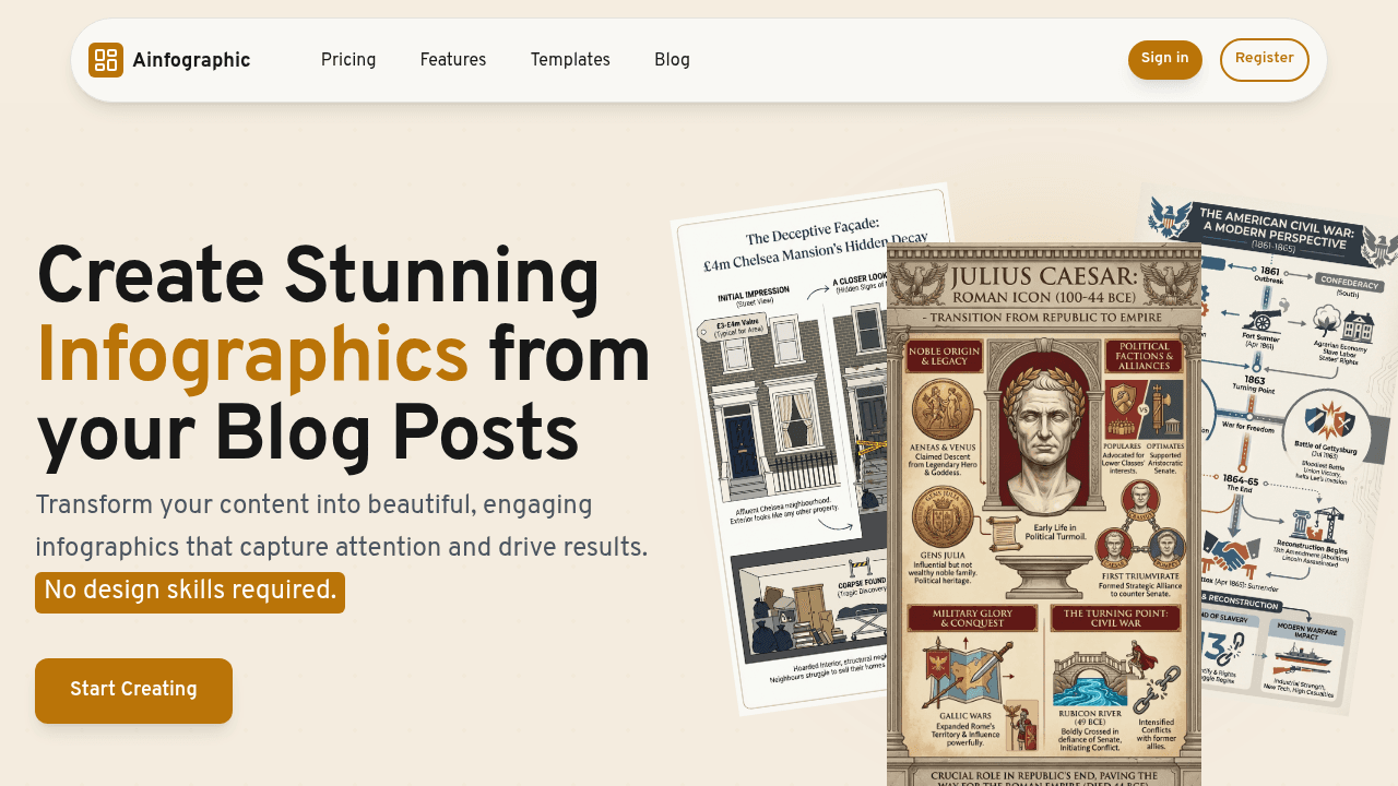 Ainfographic interface screenshot showing main features and user interface