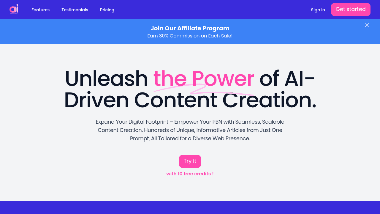 AIrticle flow interface screenshot showing main features and user interface