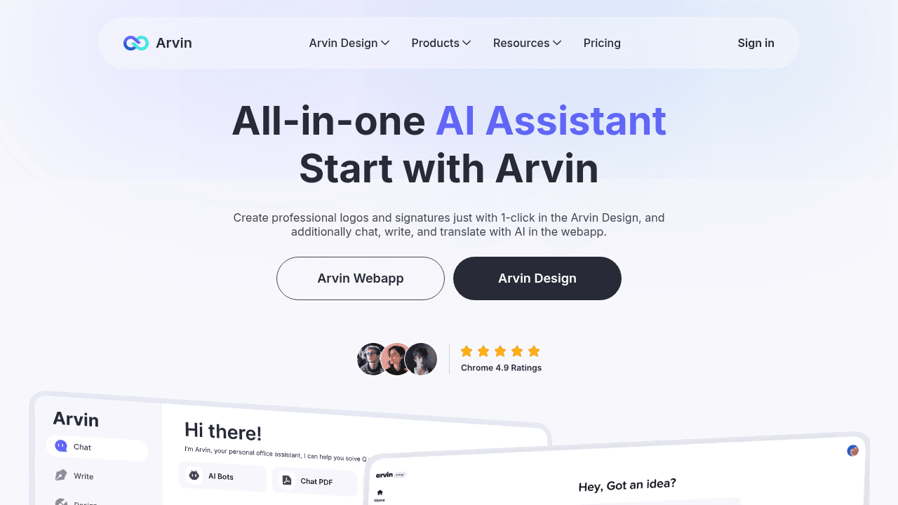 Arvin interface screenshot showing main features and user interface