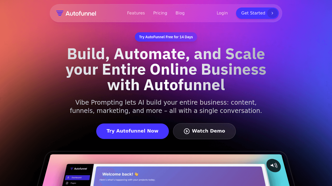AutoFunnel interface screenshot showing main features and user interface