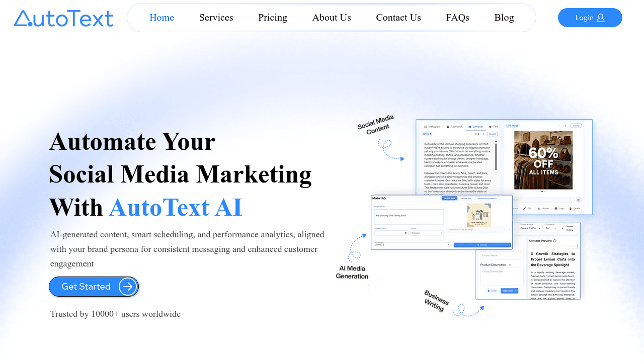 AutoText AI interface screenshot showing main features and user interface