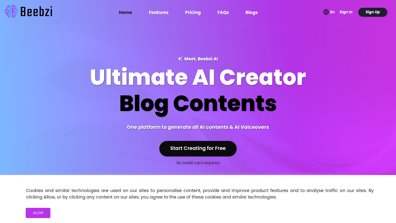 Beebzi.AI interface screenshot showing main features and user interface