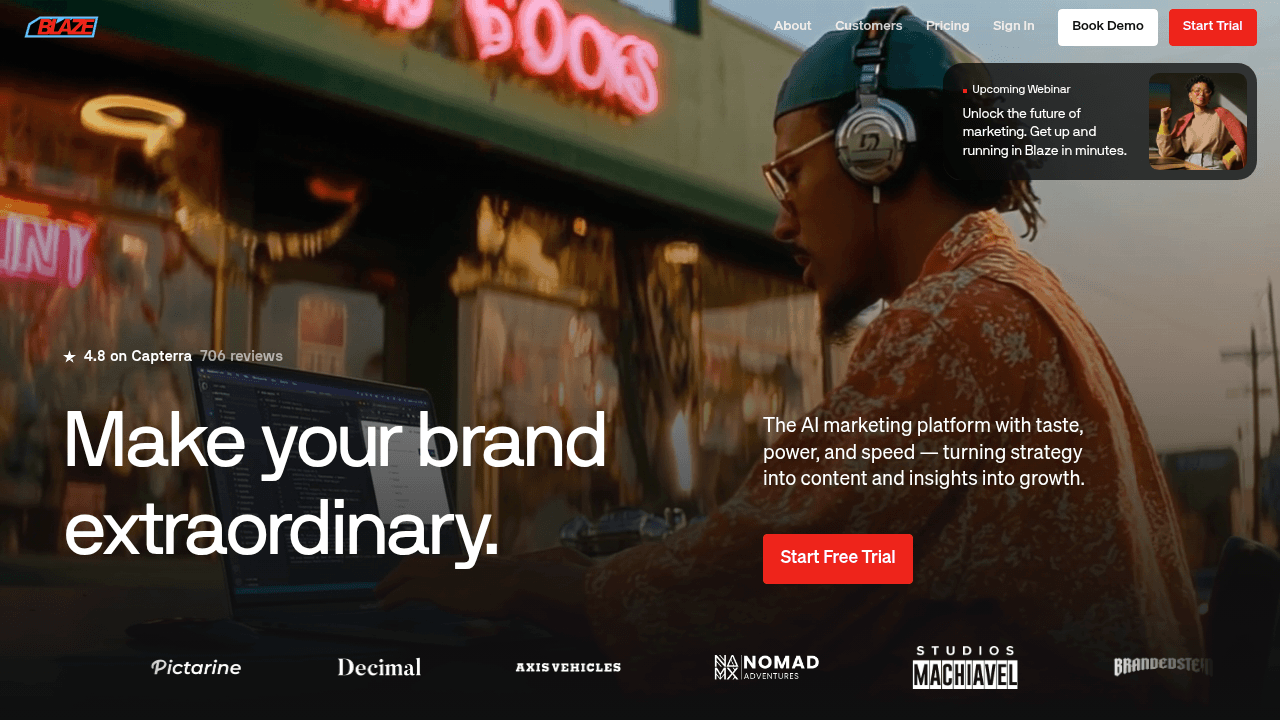 Blaze Designer interface screenshot showing main features and user interface