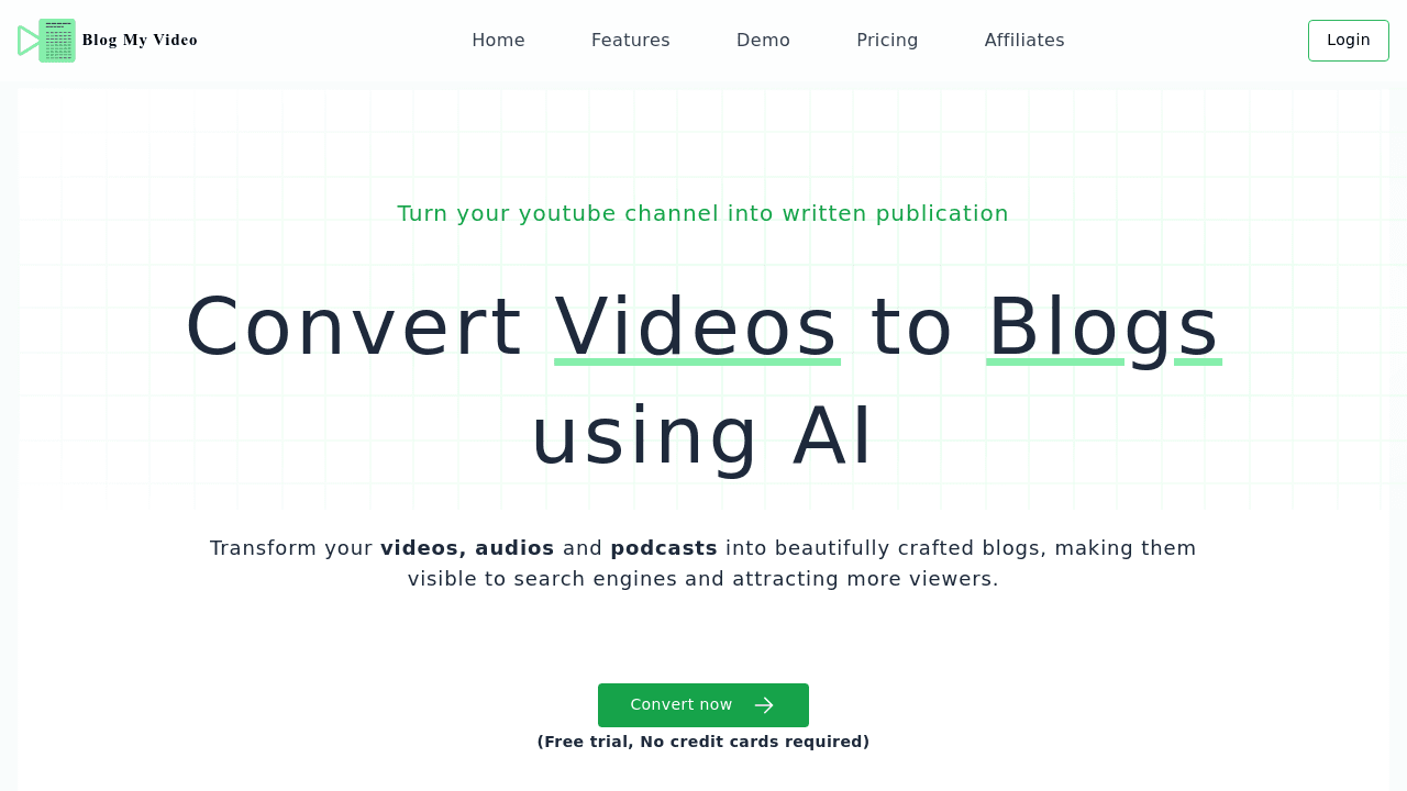 BlogMyVideo interface screenshot showing main features and user interface