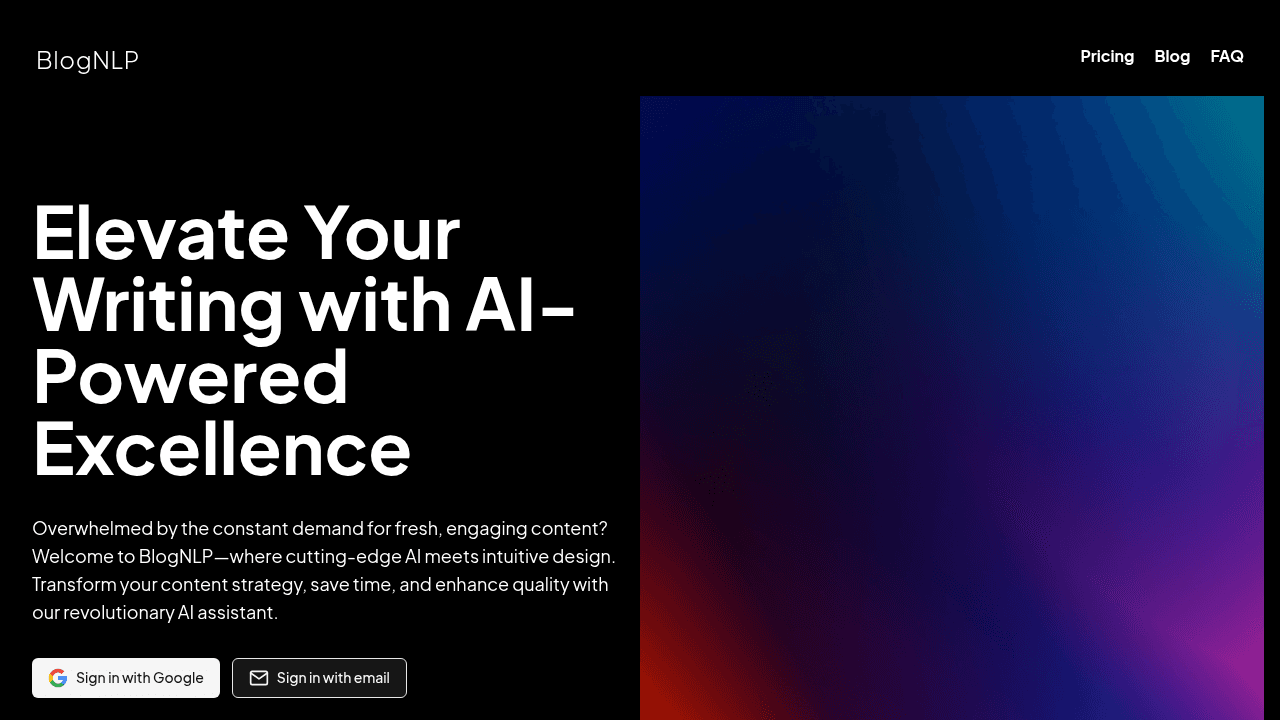 BlogNLP interface screenshot showing main features and user interface