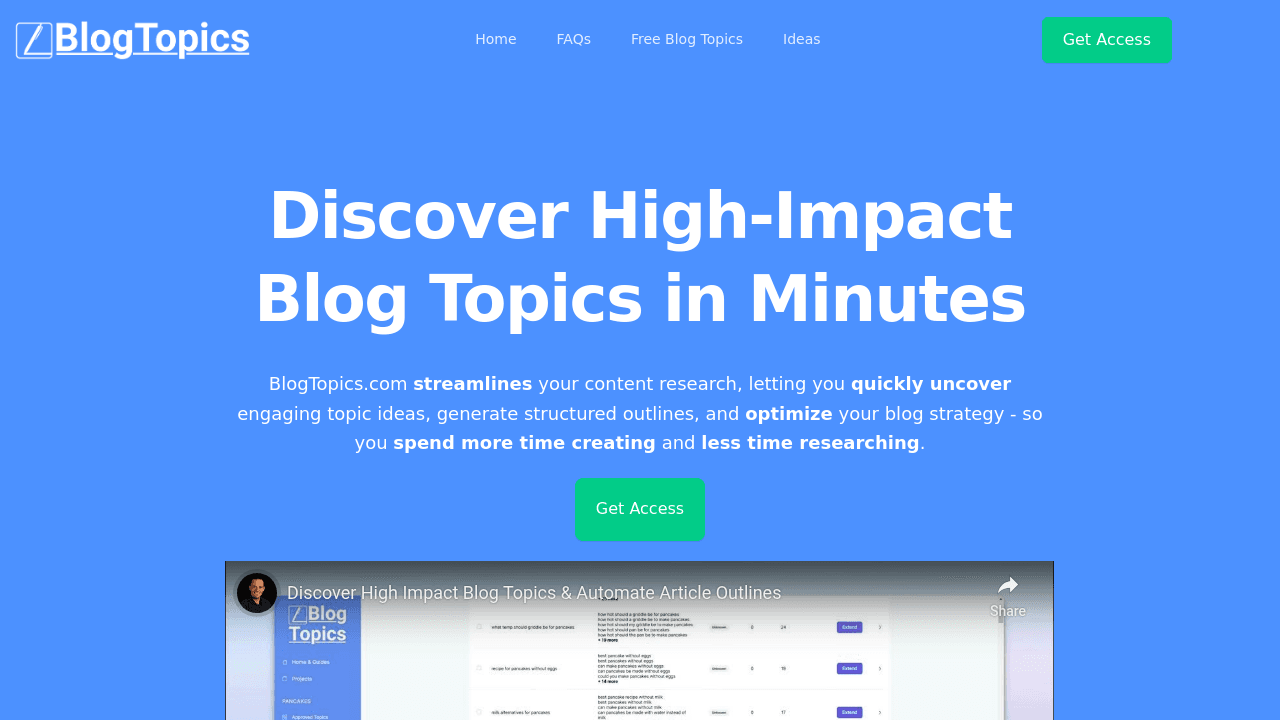 Blogtopics.net interface screenshot showing main features and user interface