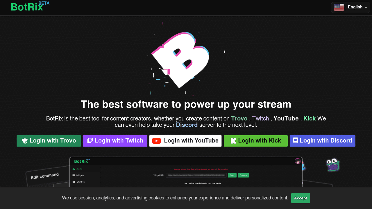 BotRix interface screenshot showing main features and user interface