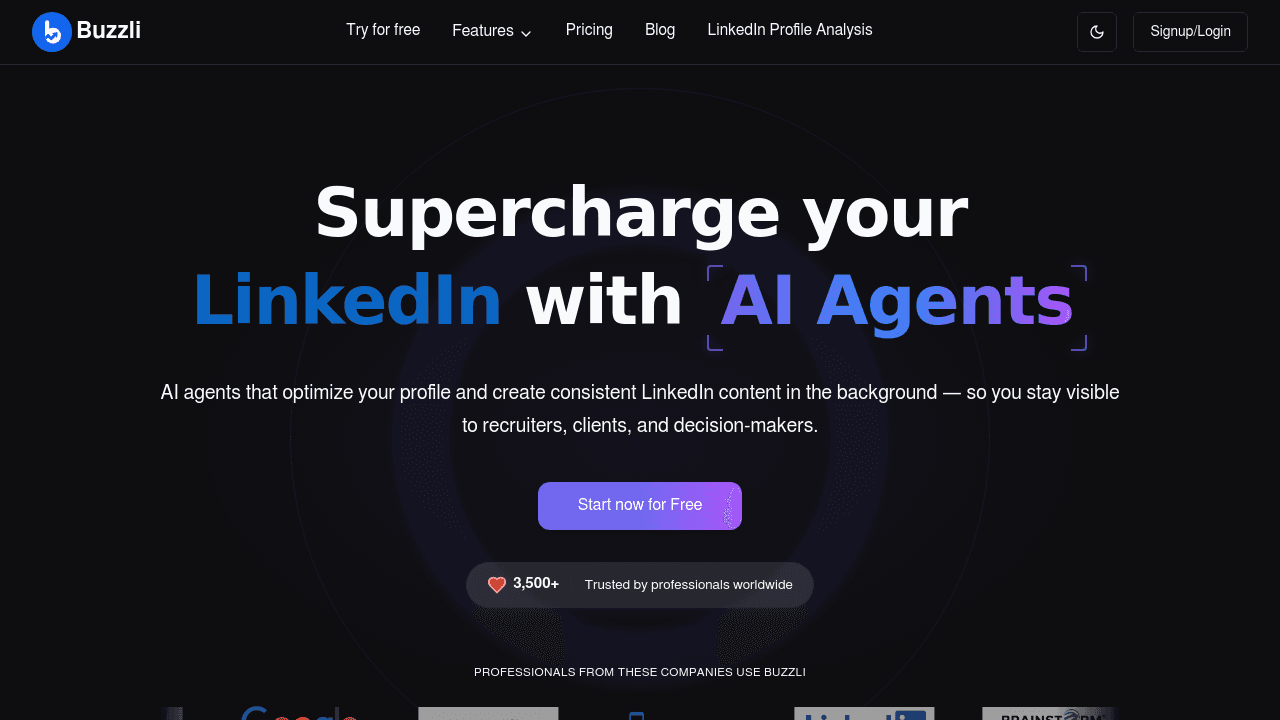 Buzzli interface screenshot showing main features and user interface