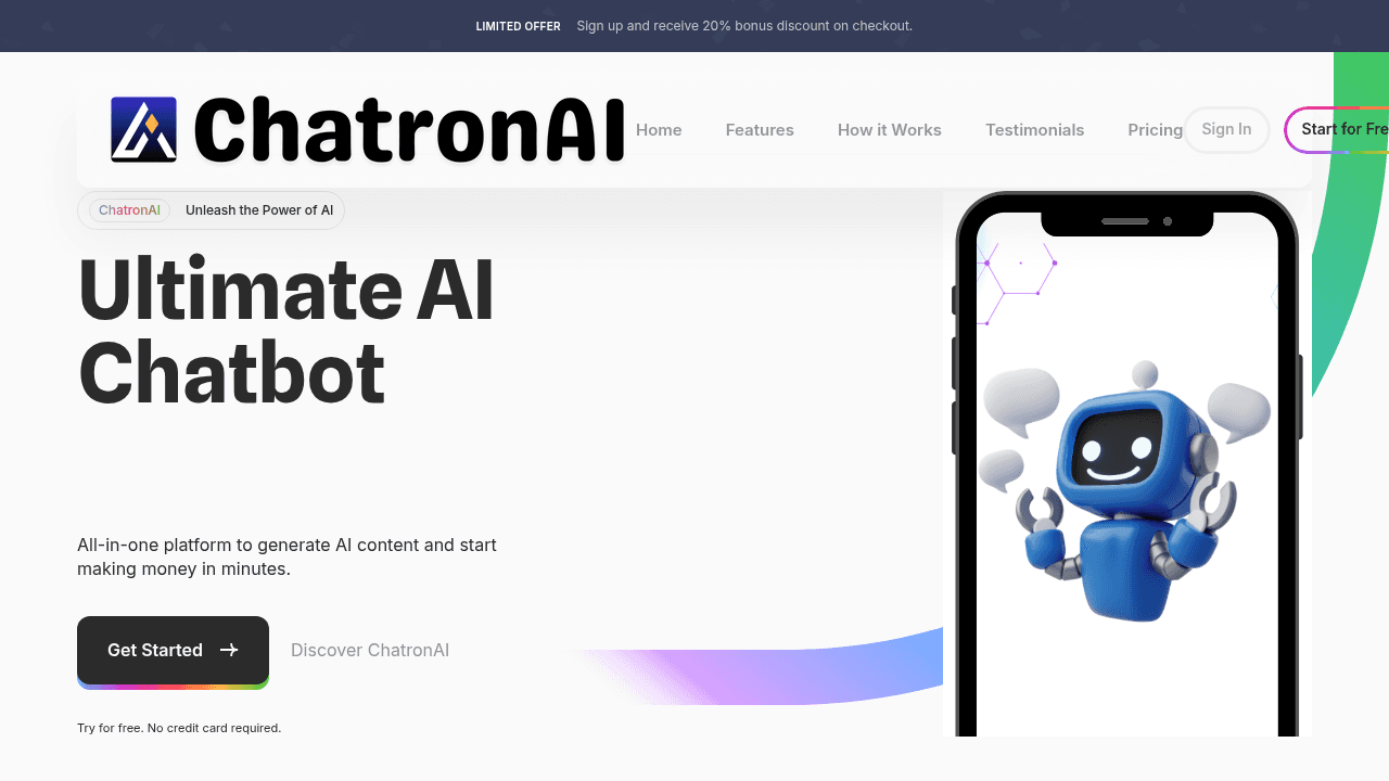ChatronAI interface screenshot showing main features and user interface