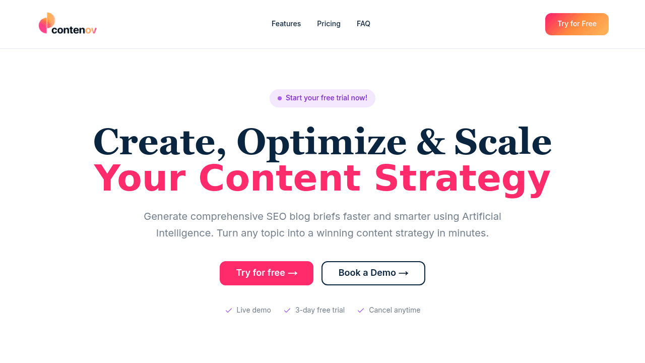 Contenov interface screenshot showing main features and user interface