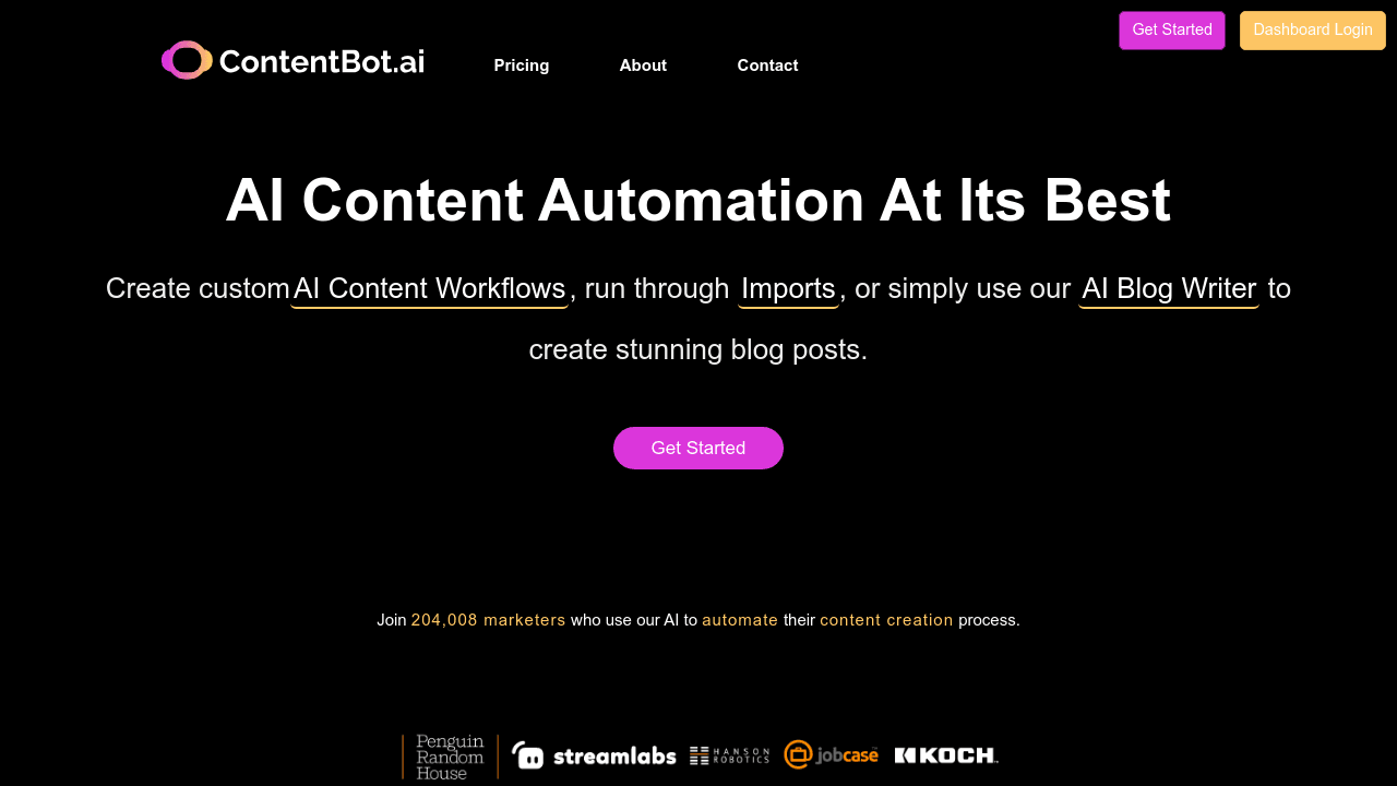 ContentBot AI interface screenshot showing main features and user interface