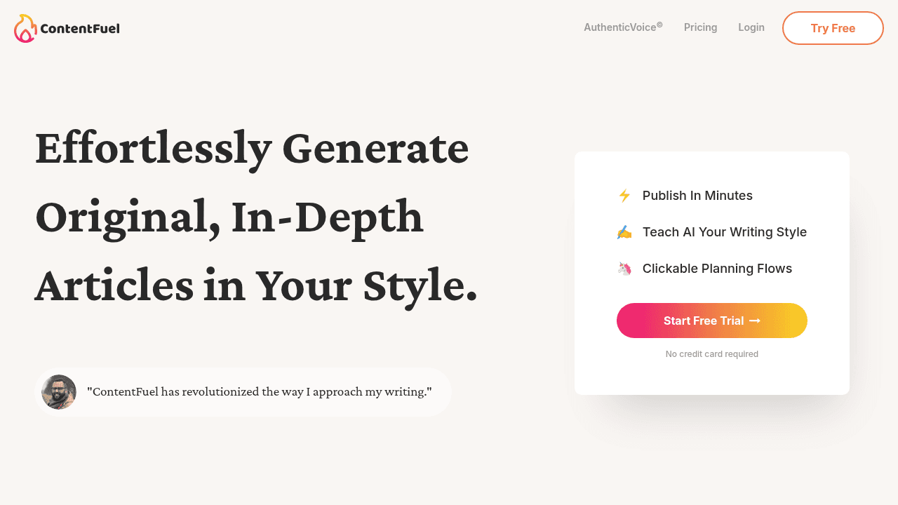 ContentFuel interface screenshot showing main features and user interface
