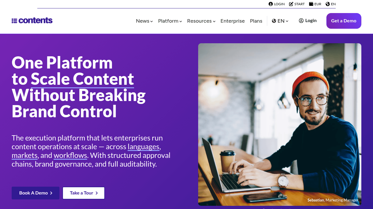 Contents interface screenshot showing main features and user interface