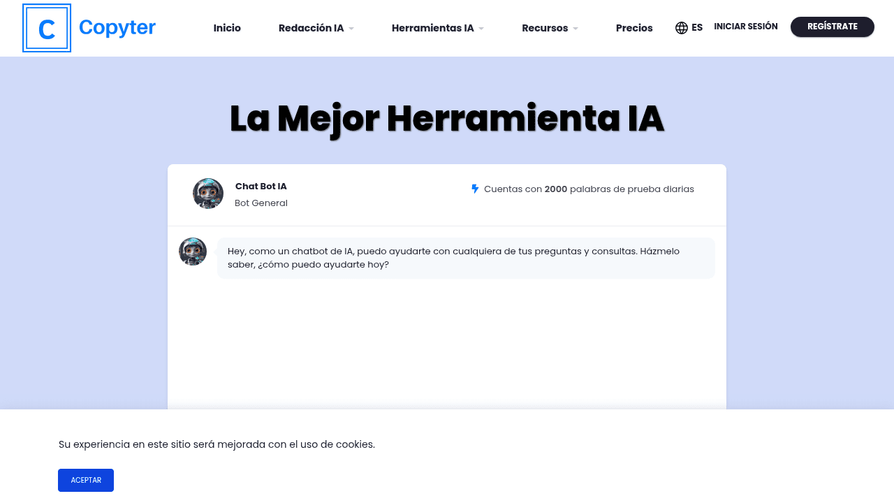 Copyter interface screenshot showing main features and user interface