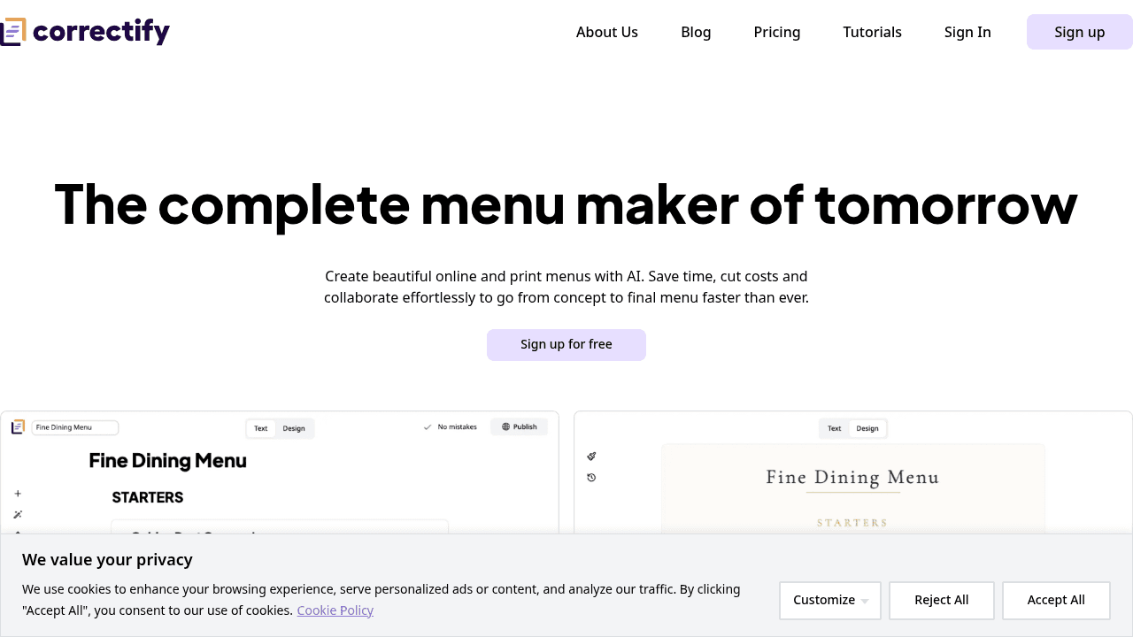 Correctify interface screenshot showing main features and user interface