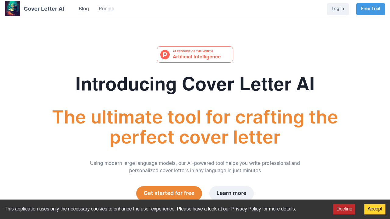 Cover Letter AI interface screenshot showing main features and user interface