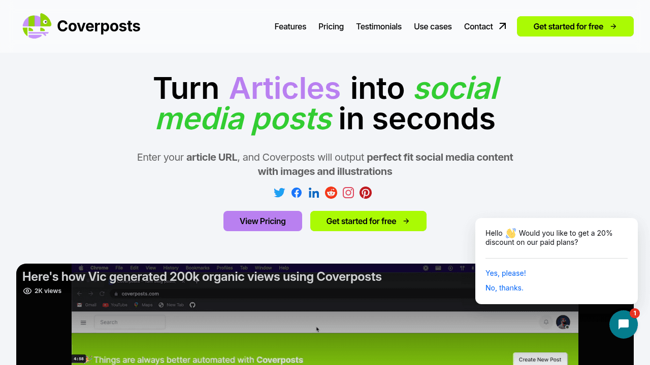 Coverposts interface screenshot showing main features and user interface