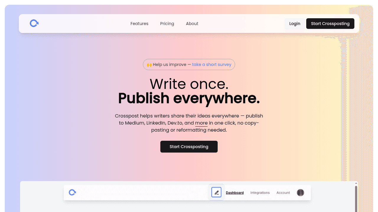 Crosspost interface screenshot showing main features and user interface