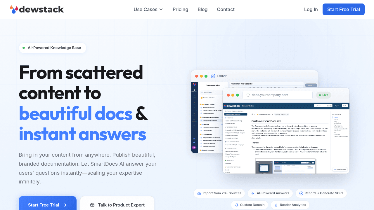Dewstack interface screenshot showing main features and user interface