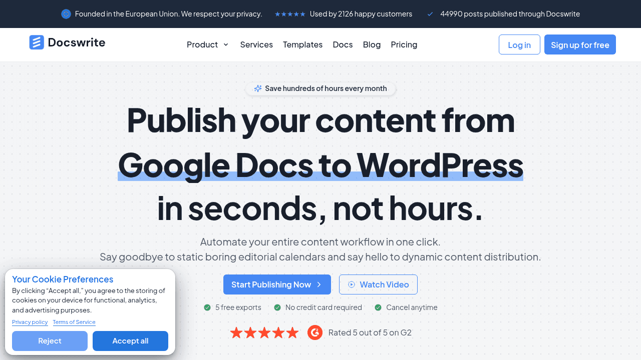 docswrite.com interface screenshot showing main features and user interface