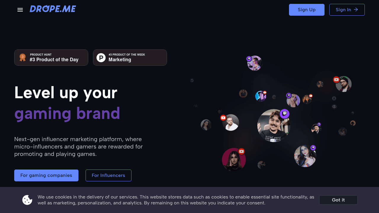 Drope.me interface screenshot showing main features and user interface