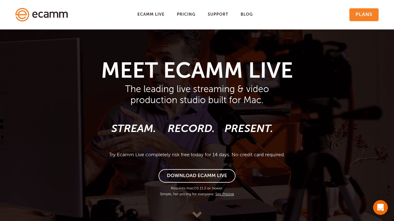 Ecamm Live interface screenshot showing main features and user interface
