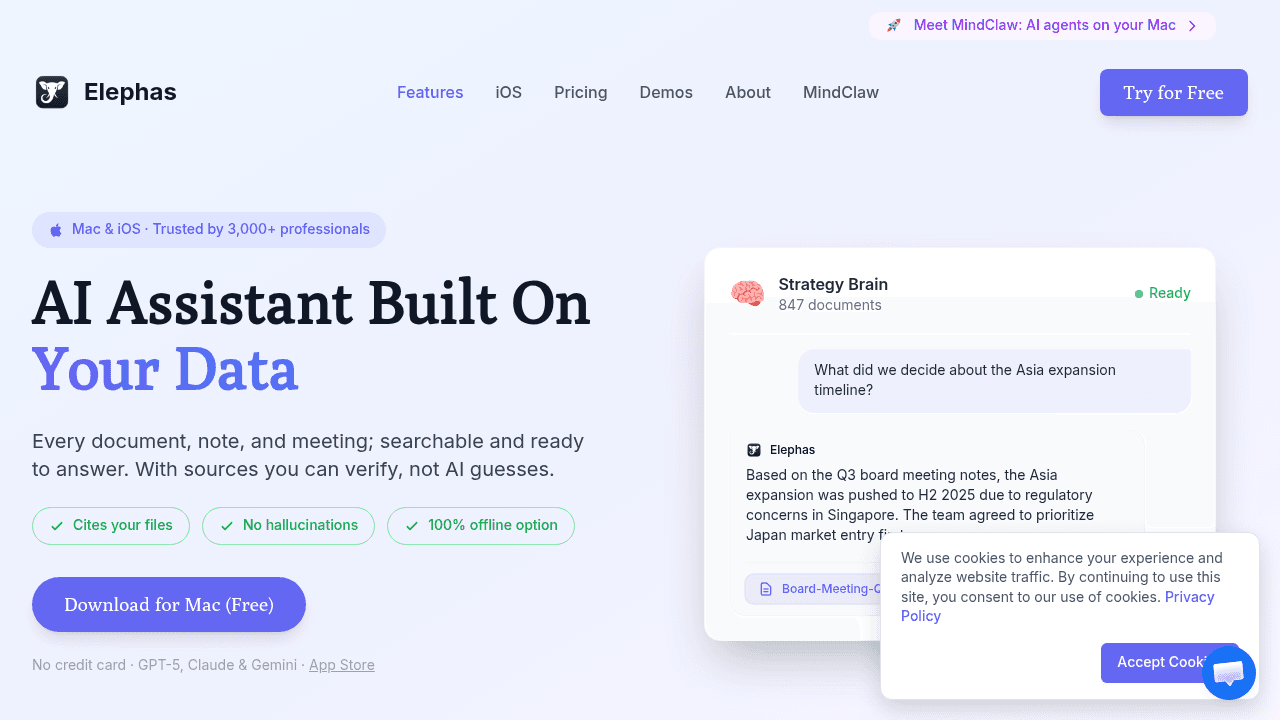 Elephas interface screenshot showing main features and user interface