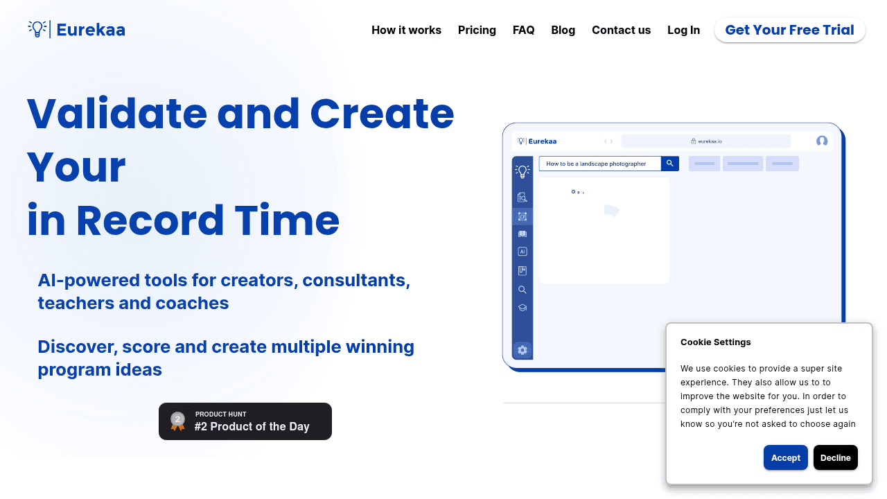 Eurekaa interface screenshot showing main features and user interface