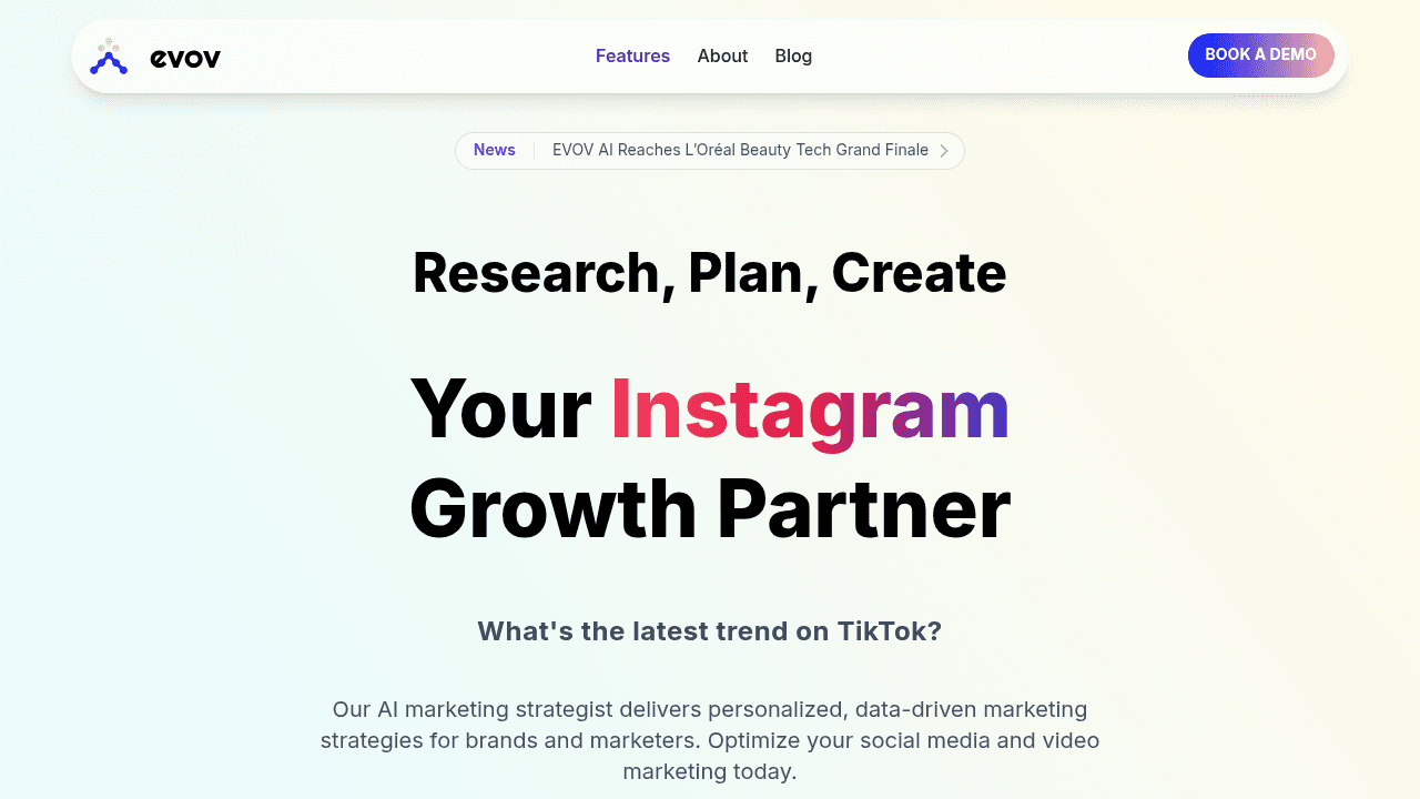 Evov.ai interface screenshot showing main features and user interface