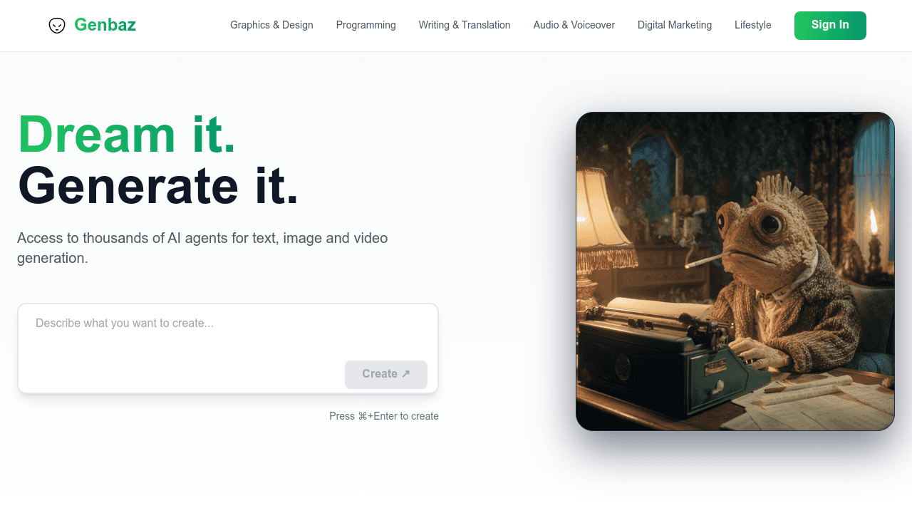 Genbaz interface screenshot showing main features and user interface