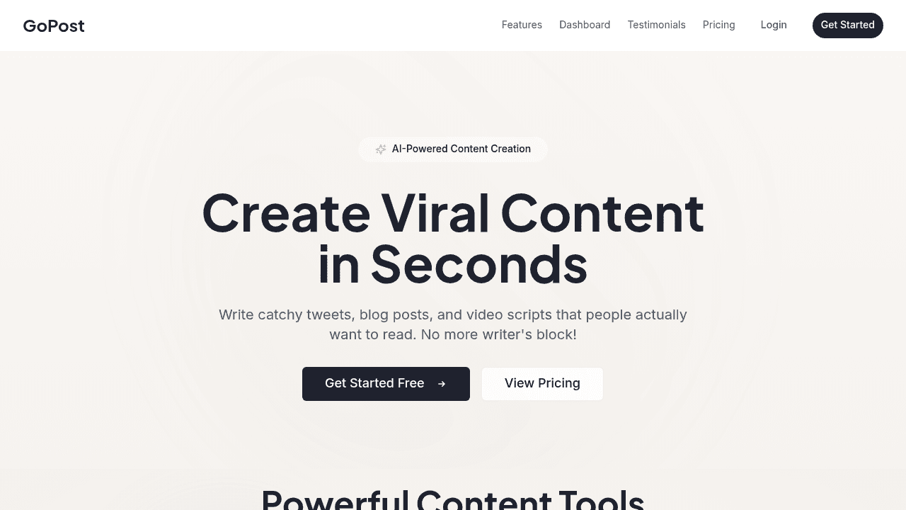 GoPost interface screenshot showing main features and user interface