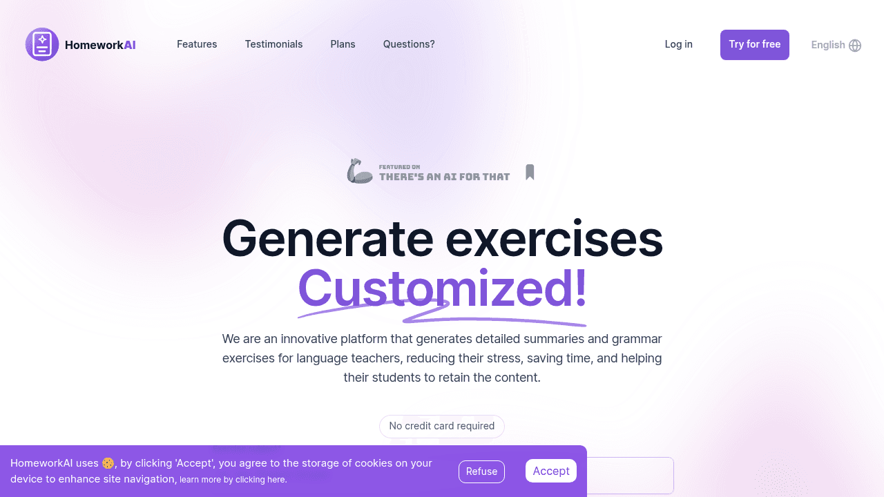 HomeworkAI interface screenshot showing main features and user interface