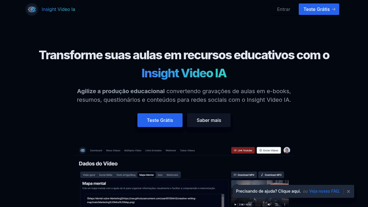 Insight Video IA interface screenshot showing main features and user interface