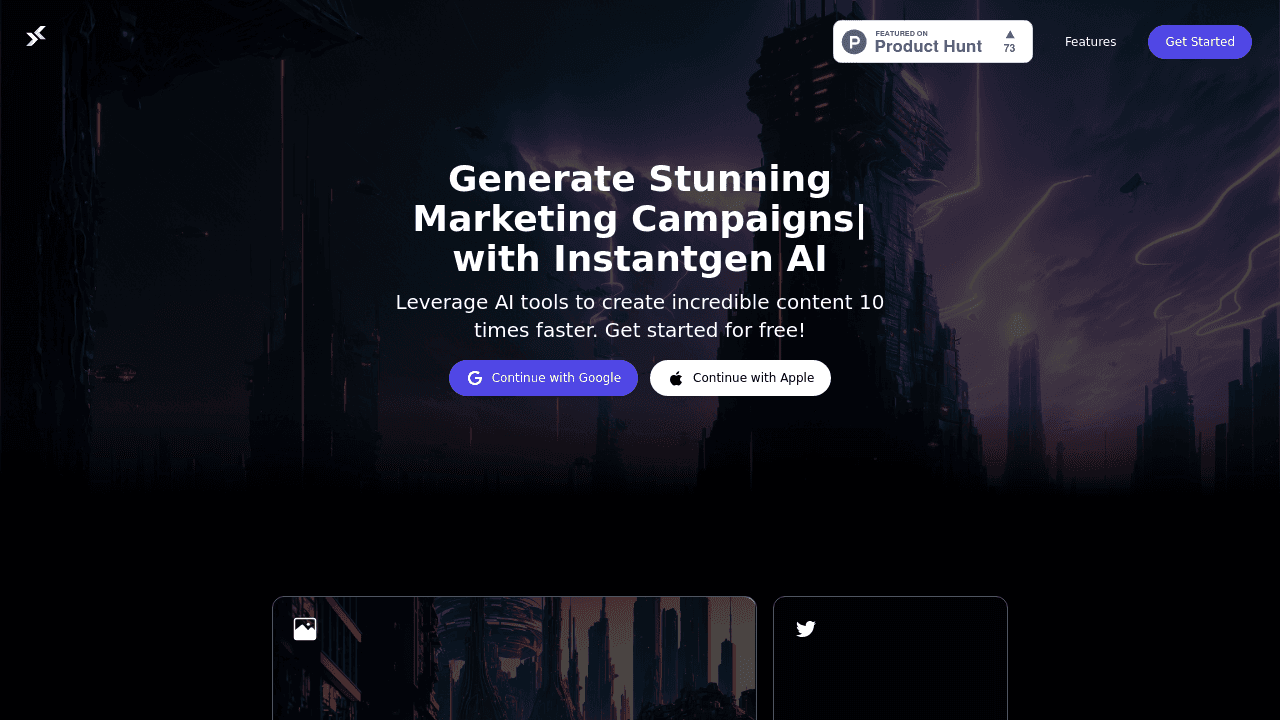 Instantgen ai interface screenshot showing main features and user interface