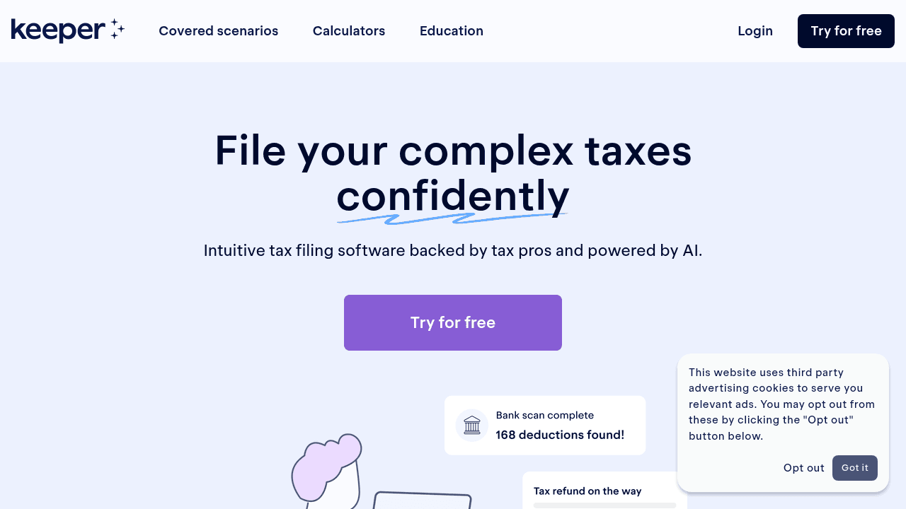 Keeper Tax interface screenshot showing main features and user interface