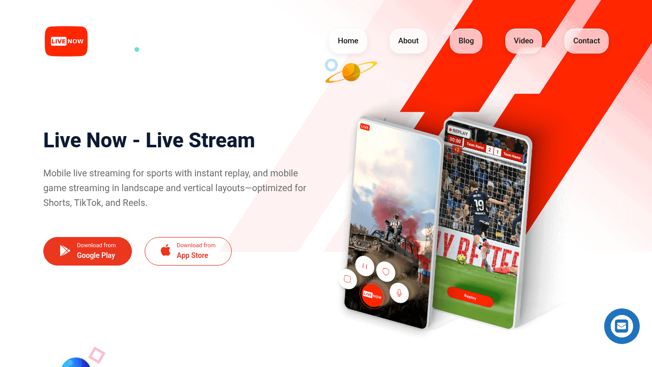 Live Now interface screenshot showing main features and user interface