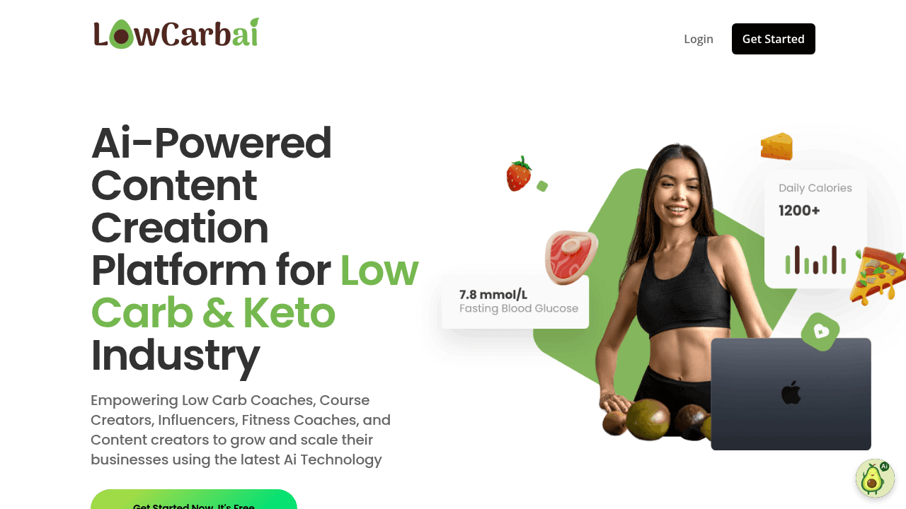 LowcarbAI interface screenshot showing main features and user interface