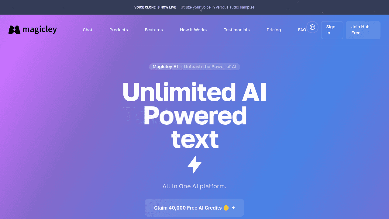 Magicley AI interface screenshot showing main features and user interface