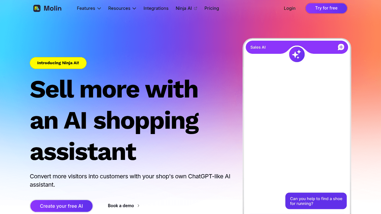 Molin interface screenshot showing main features and user interface