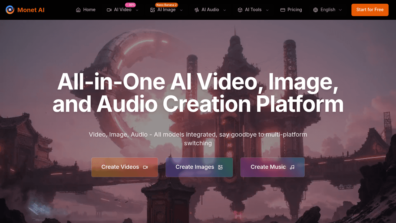 Monet AI interface screenshot showing main features and user interface