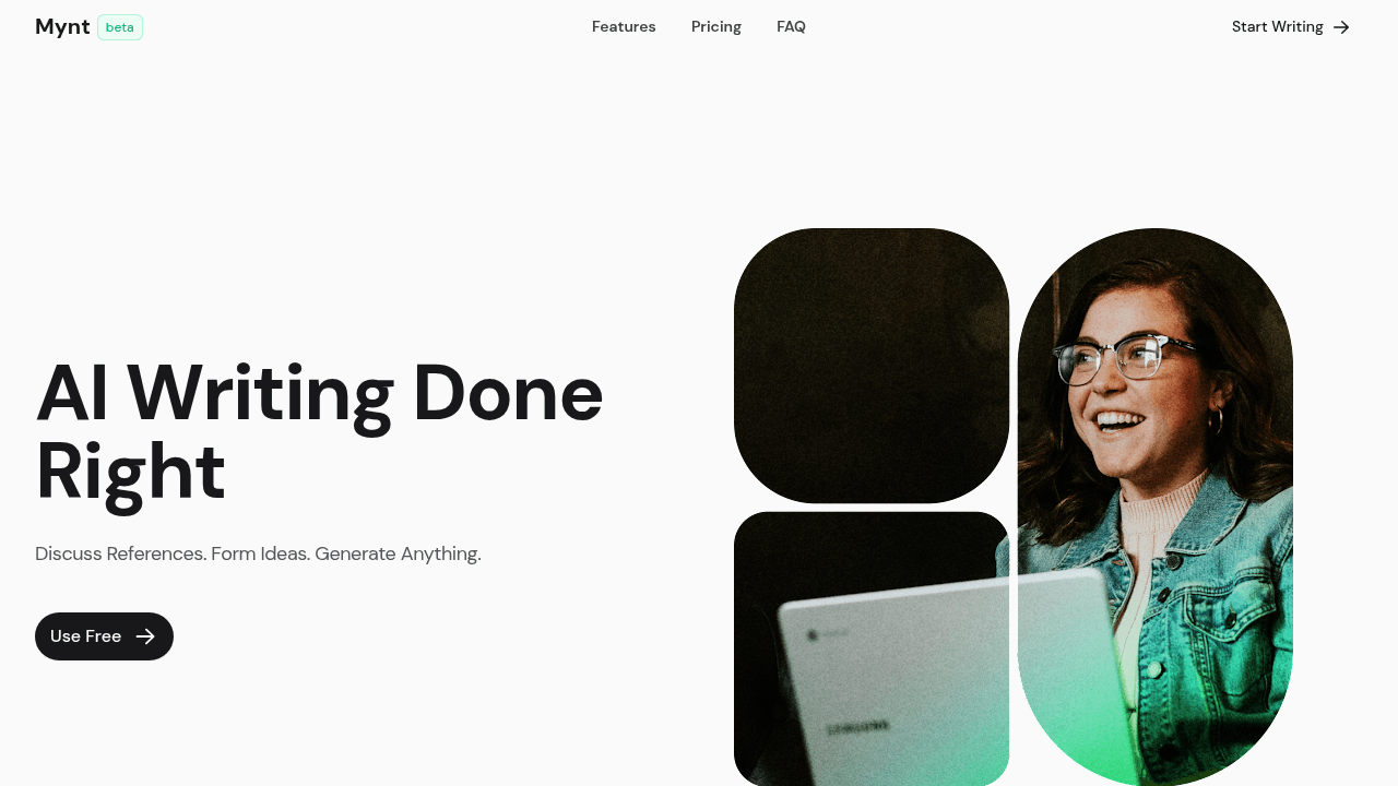 Mynt interface screenshot showing main features and user interface