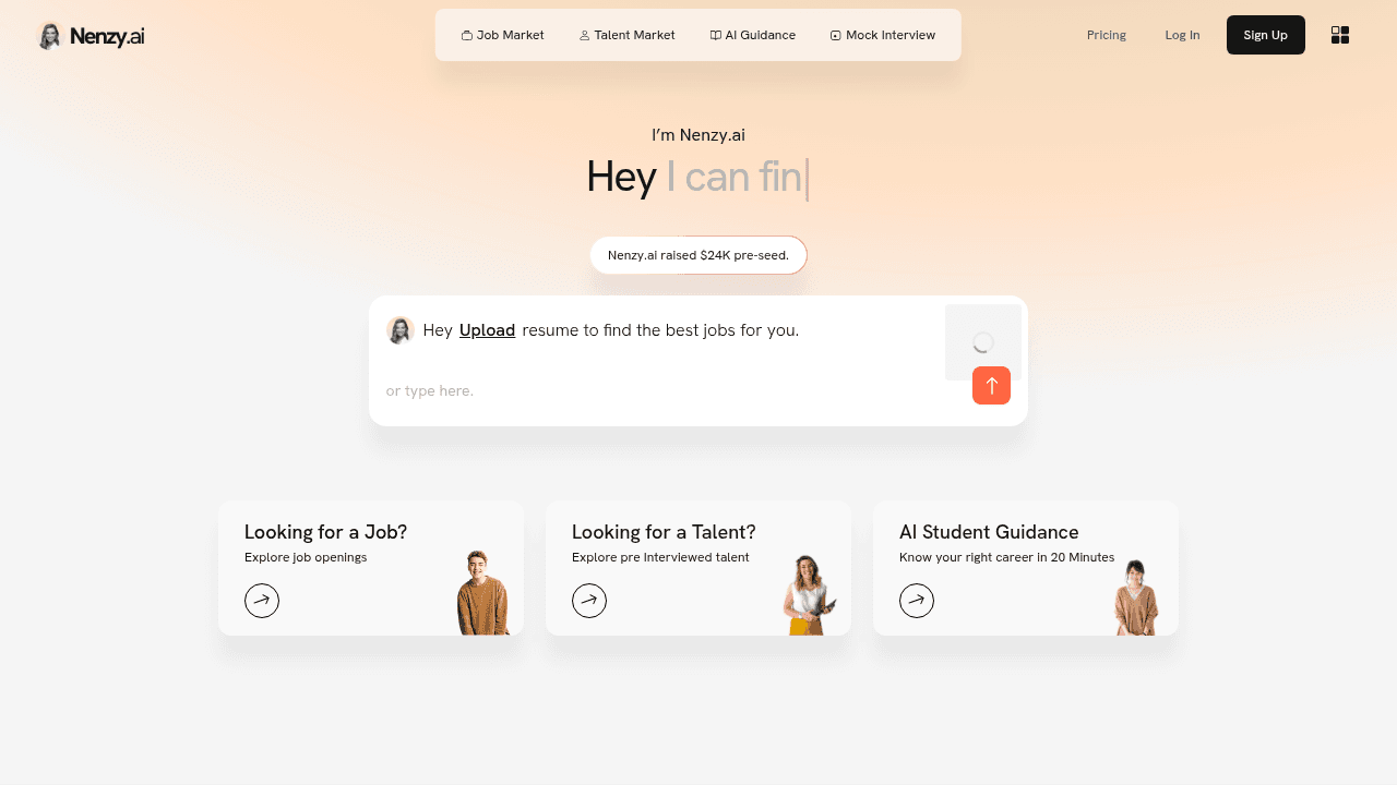 Nenzy.ai interface screenshot showing main features and user interface